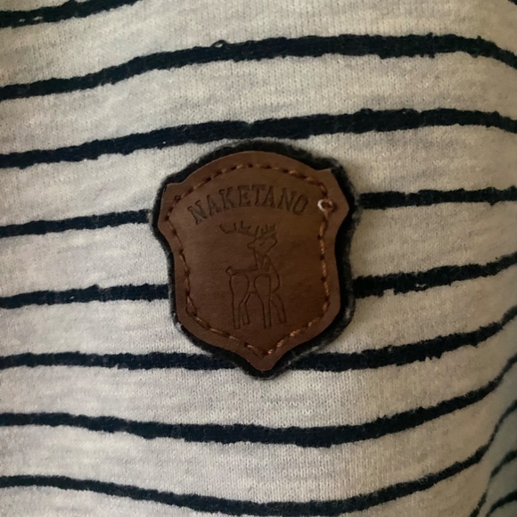 Naketano Navy and Gray striped Hoodie with leather and rope detailing -  Sz. M - Picture 5 of 9